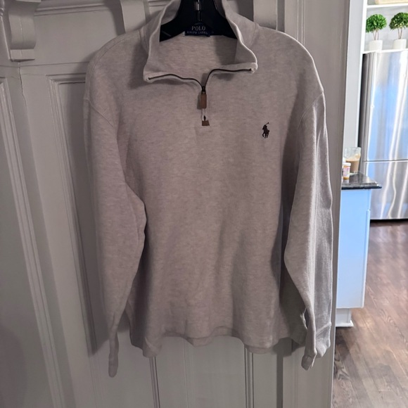 POLO RALPH LAUREN BEIGE PONY 1/4 ZIP SWEATER Sz XL - Picture 3 of 11